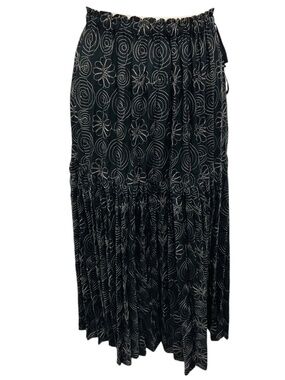 ISSEY MIYAKE FETE BLACK / ECRU FLORAL EMBROIDERED PLEATED SKIRT
